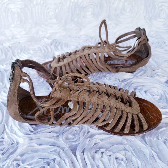 Sam Edelman Womens Boho Gladiator Wedge Thong Sandals Sz 6.5M Suede Zipper Shoes - Picture 4 of 9